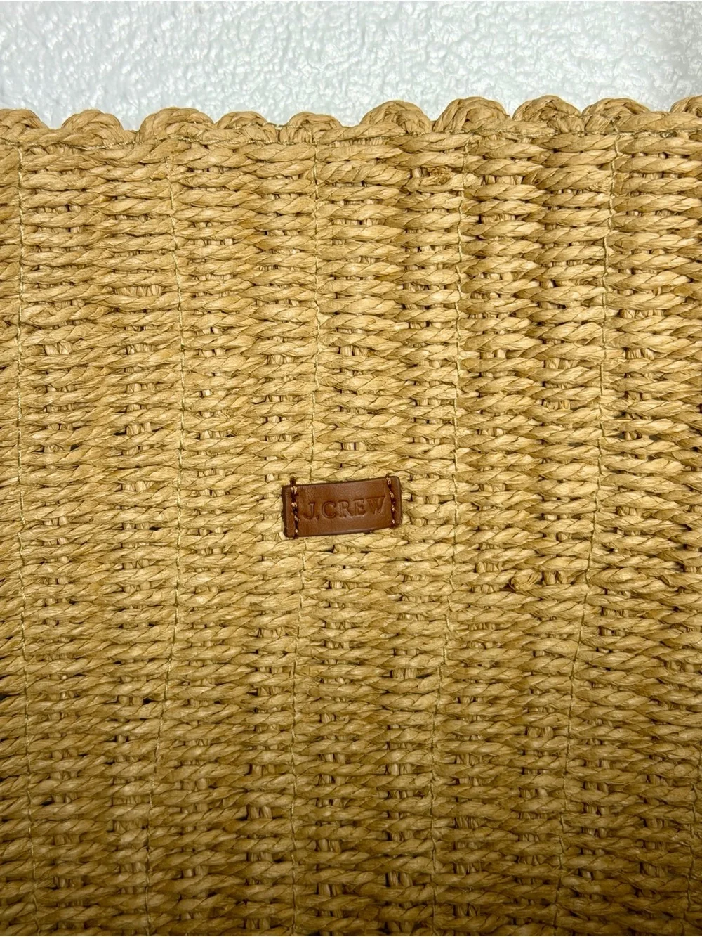 JCrew X-Large Woven Straw Market Tote Bag Leather Handles NWT